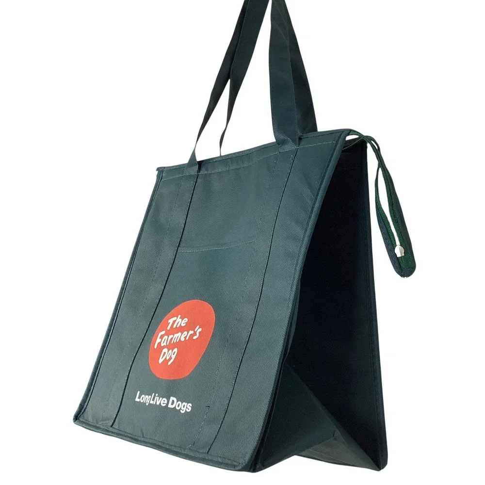 The Farmer's Dog Insulated Cooler Tote Bag Forest Green Long Live Dogs Logo
